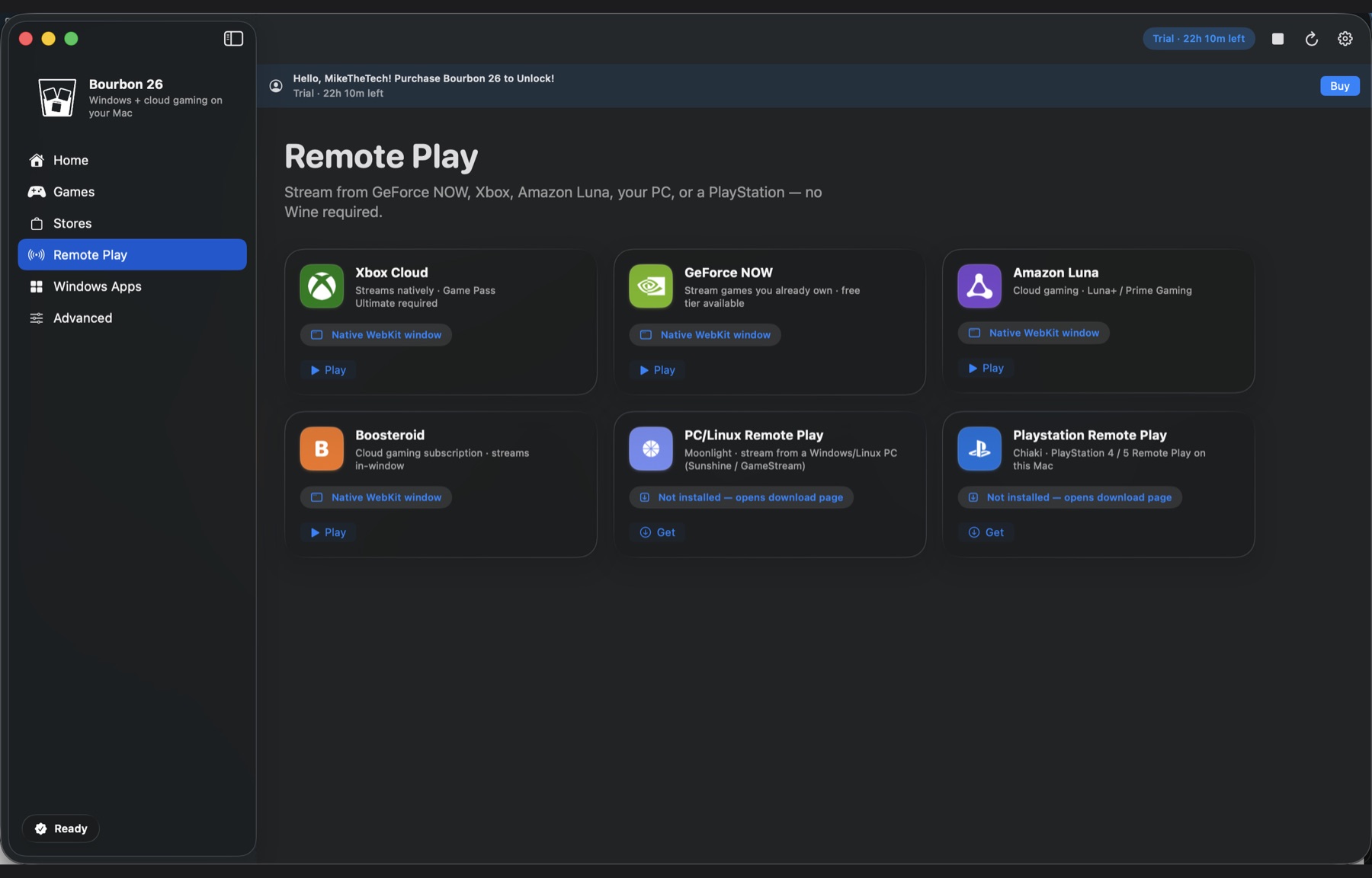 Bourbon 26 Remote Play options