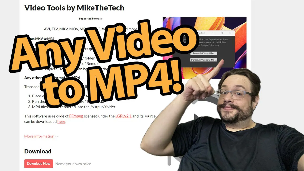 Video thumbnail with the Video Tools window and the title Any Video to MP4