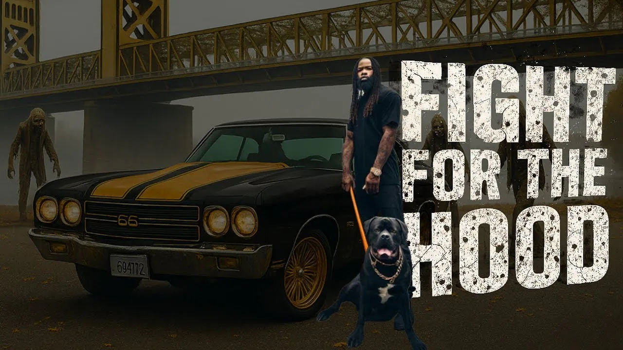 Fight for the Hood key art with a character, a dog and a car