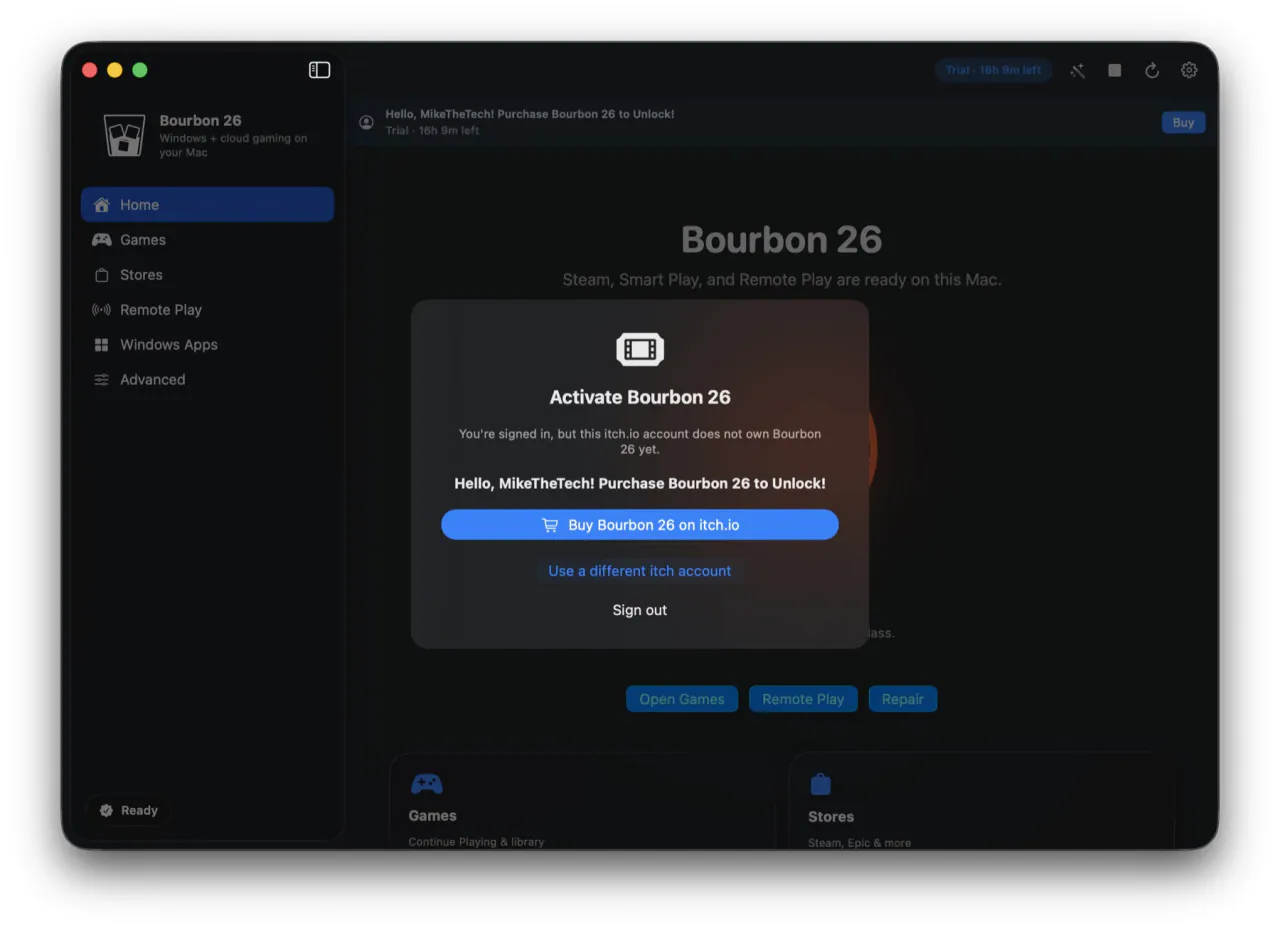 Bourbon 26 Licensing screen