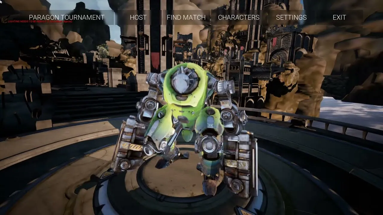 Character select screen with a robotic hero on a turntable