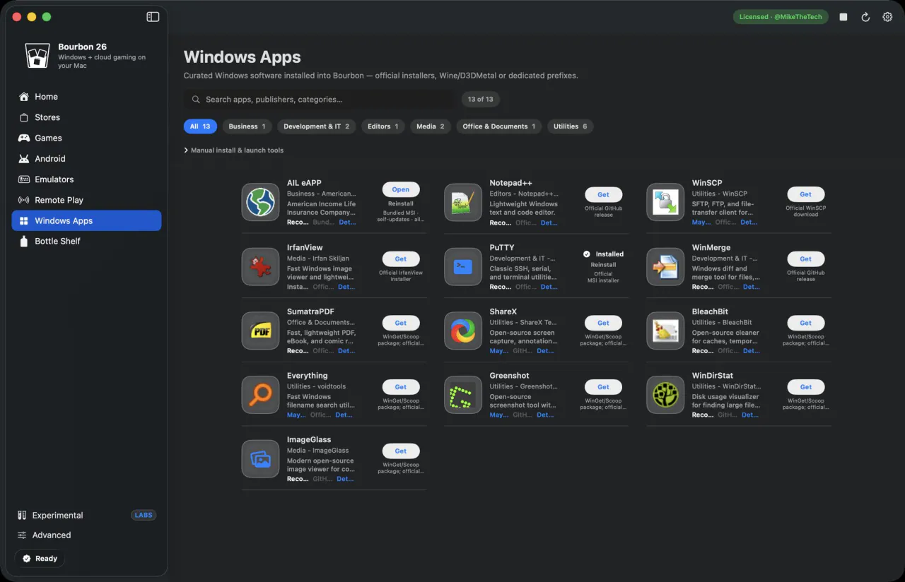 Bourbon 26 Windows Apps screen