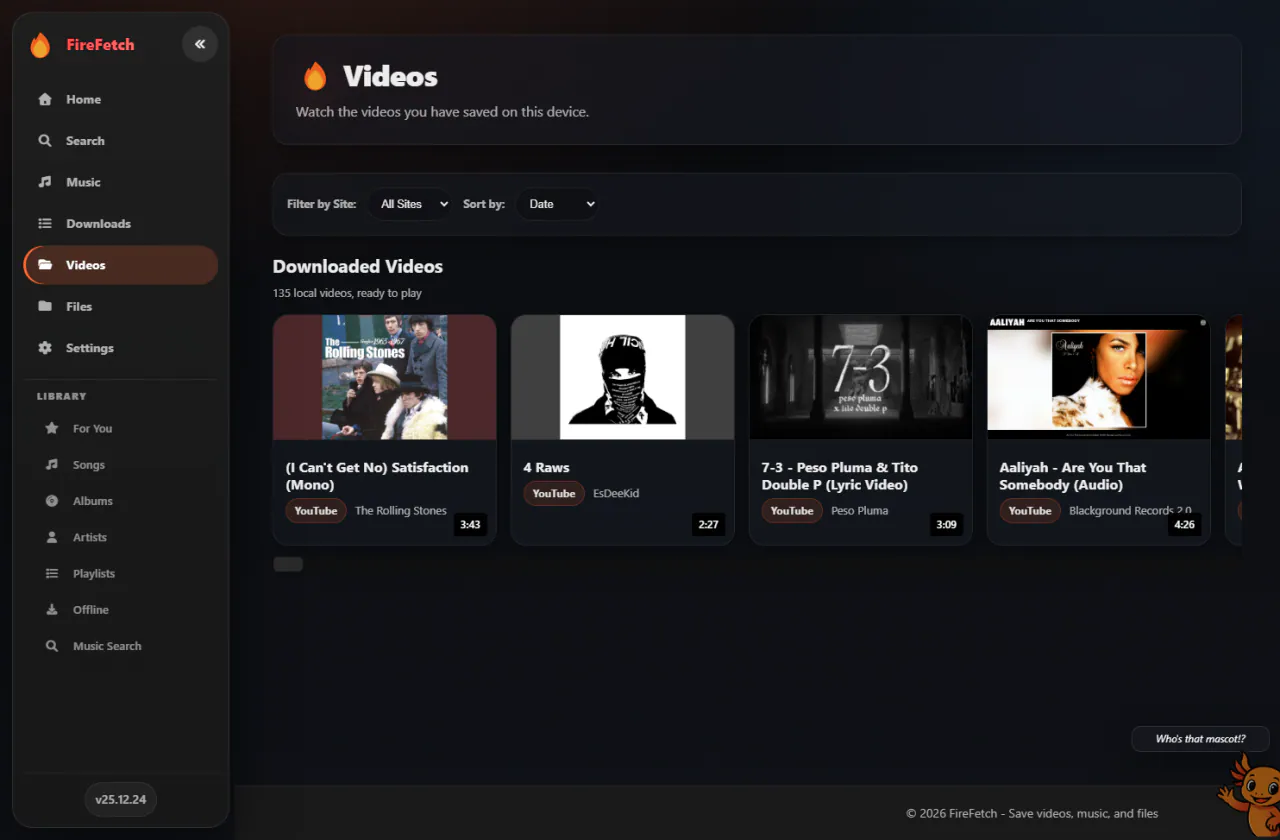 FireFetch videos library