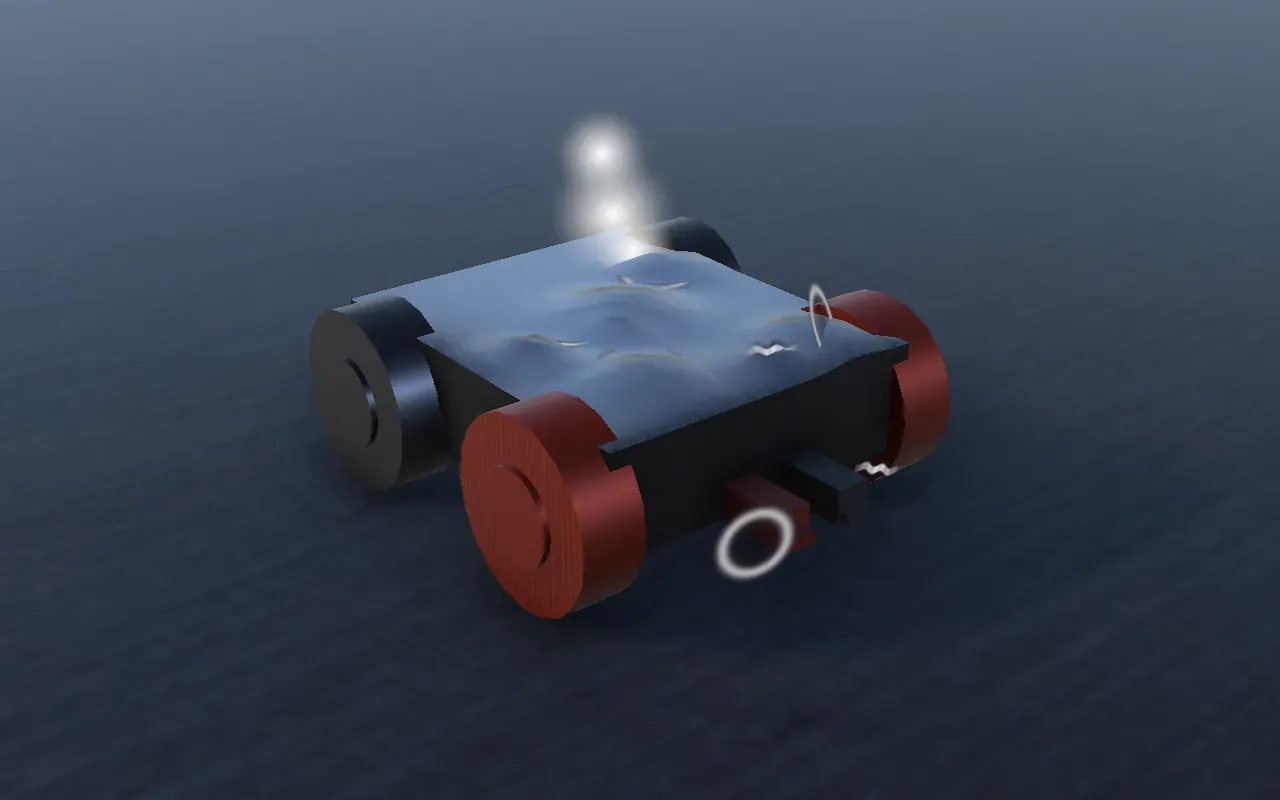 A battle-damaged combat robot with dented armor and smoke rising from a part