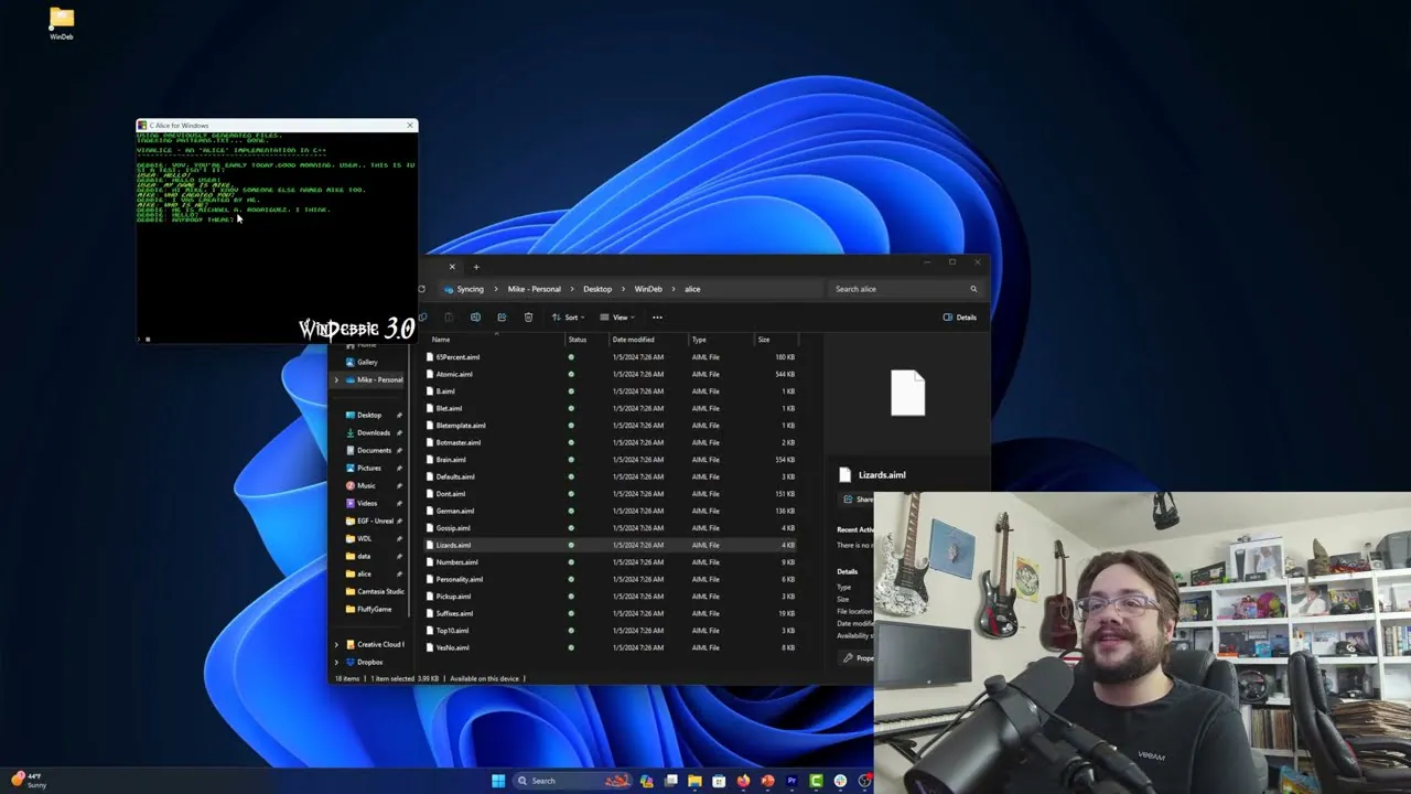 WinDebbie running on Windows 11 beside File Explorer