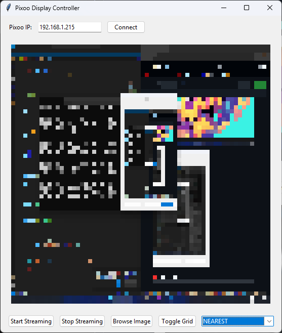 Pixoo 64 streaming window with a hard-edged preview