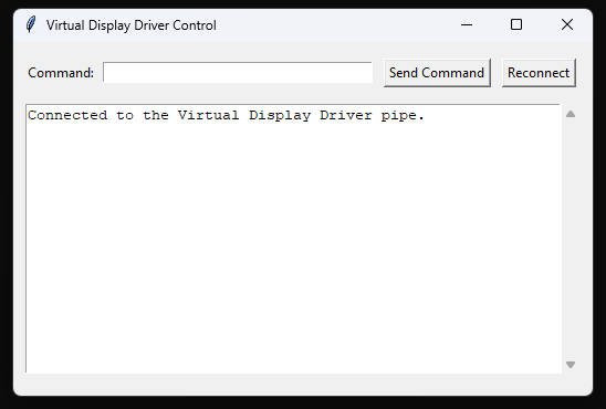 Small Python window with a command field and a connection log