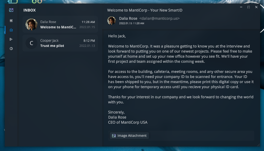 In-game email inbox with a welcome message about a SmartID